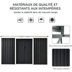 Outsunny Abri De Jardin - Remise Pour Outils - Cabanon Portes Verrouillables - Dim. 2,8L X 1,3l X 1,72H M - Tôle D'acier Gris Noir -Outsunny Soldes Magasin 53591953 5