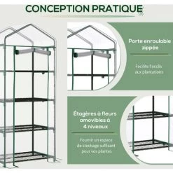 Outsunny Serre De Jardin Balcon étagère Serre 4 Niveaux 0,7L X 0,5l X 1,6H M Acier époxy Bâche Amovible PVC Haute Densité Transparente -Outsunny Soldes Magasin 53591954 5