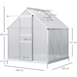 Outsunny Serre De Jardin Aluminium Polycarbonate 3,61 M² Dim. 1,9L X 1,9l X 2H M Lucarne Réglable Fondation Porte Coulissante - Transparent -Outsunny Soldes Magasin 53591958 3