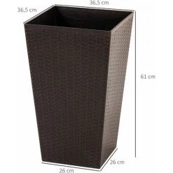 Outsunny Lot De 3 Pots De Fleurs Hauteur 61 Cm, Extérieur Et Intérieur - PP Aspect Rotin Chocolat -Outsunny Soldes Magasin 53591965 3