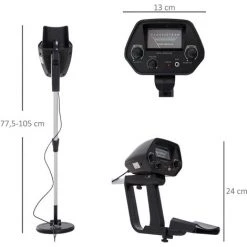 Outsunny Détecteur De Métaux - Sensibilité, Volume Ajustable - Bobine étanche, Manche Telescopique - Alu. ABS Noir -Outsunny Soldes Magasin 53591966 3
