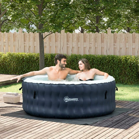 Outsunny Spa Gonflable Rond 6 Personnes Ø 1,95 X 0,68H M - 108 Buses D'air Hydro-massantes - Fonctions Chauffage Filtration - Liner PVC ABS Bleu Blanc 4 Outsunny Spa Gonflable Rond 6 Personnes Ø 1,95 X 0,68H M - 108 Buses D'air Hydro-massantes - Fonctions Chauffage Filtration - Liner PVC ABS Bleu Blanc – Image 2