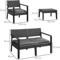 Outsunny Ensemble Salon De Jardin 4 Places 4 Pièces Design Style Yachting Coussins Déhoussables Inclus Table Basse Métal époxy Résine Tressée Anthracite - Noir -Outsunny Soldes Magasin 53591974 3