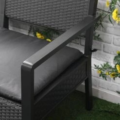 Outsunny Ensemble Salon De Jardin 4 Places 4 Pièces Design Style Yachting Coussins Déhoussables Inclus Table Basse Métal époxy Résine Tressée Anthracite - Noir -Outsunny Soldes Magasin 53591974 4