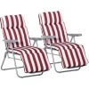 Outsunny Lot De 2 Chaises Longues Bains De Soleil Ajustables Pliables Transat Lit De Jardin En Acier Rouge + Blanc -Outsunny Soldes Magasin 53591975 1