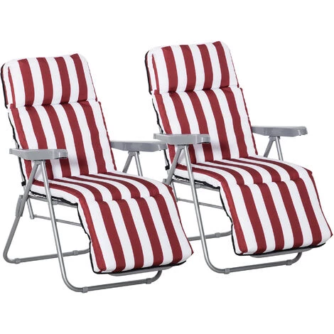 Outsunny Lot De 2 Chaises Longues Bains De Soleil Ajustables Pliables Transat Lit De Jardin En Acier Rouge + Blanc 3 Outsunny Lot De 2 Chaises Longues Bains De Soleil Ajustables Pliables Transat Lit De Jardin En Acier Rouge + Blanc