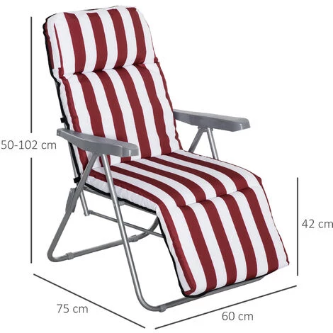 Outsunny Lot De 2 Chaises Longues Bains De Soleil Ajustables Pliables Transat Lit De Jardin En Acier Rouge + Blanc 5 Outsunny Lot De 2 Chaises Longues Bains De Soleil Ajustables Pliables Transat Lit De Jardin En Acier Rouge + Blanc – Image 3