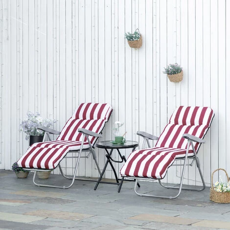Outsunny Lot De 2 Chaises Longues Bains De Soleil Ajustables Pliables Transat Lit De Jardin En Acier Rouge + Blanc 6 Outsunny Lot De 2 Chaises Longues Bains De Soleil Ajustables Pliables Transat Lit De Jardin En Acier Rouge + Blanc – Image 4
