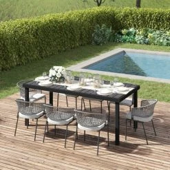 Outsunny Table De Jardin Rectangulaire Pour 8 Personnes En Aluminium Plateau PE à Lattes Aspect Bois Dim. 190L X 90l X 74H Cm Noir -Outsunny Soldes Magasin 53591976 2