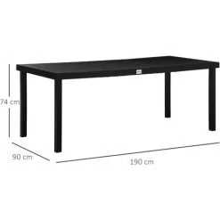 Outsunny Table De Jardin Rectangulaire Pour 8 Personnes En Aluminium Plateau PE à Lattes Aspect Bois Dim. 190L X 90l X 74H Cm Noir -Outsunny Soldes Magasin 53591976 3