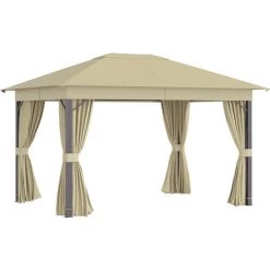 Outsunny Tonnelle Barnum De Jardin Rectangulaire 4 X 3 M Avec Parois Latérales - Porte Zippée - Beige