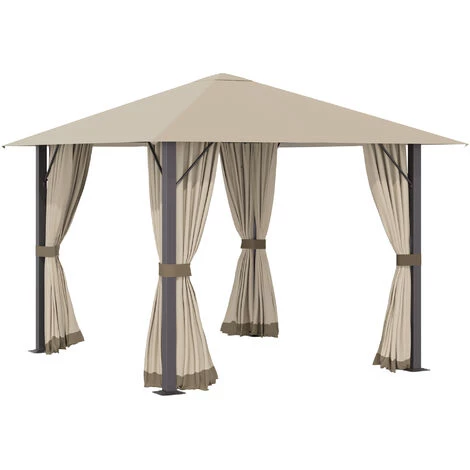 Outsunny Tonnelle Barnum De Jardin 2,97L X 2,97l M Avec 4 Parois Latérales Amovibles - Toit Avec évent - Porte Zippée - Armature Aluminium Et Acier - Beige 3 Outsunny Tonnelle Barnum De Jardin 2,97L X 2,97l M Avec 4 Parois Latérales Amovibles - Toit Avec évent - Porte Zippée - Armature Aluminium Et Acier - Beige