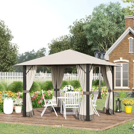 Outsunny Tonnelle Barnum De Jardin 2,97L X 2,97l M Avec 4 Parois Latérales Amovibles - Toit Avec évent - Porte Zippée - Armature Aluminium Et Acier - Beige 4 Outsunny Tonnelle Barnum De Jardin 2,97L X 2,97l M Avec 4 Parois Latérales Amovibles - Toit Avec évent - Porte Zippée - Armature Aluminium Et Acier - Beige – Image 2
