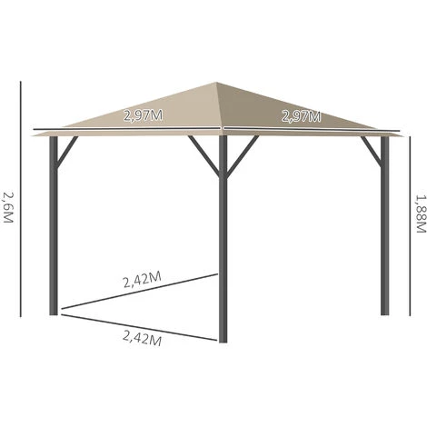 Outsunny Tonnelle Barnum De Jardin 2,97L X 2,97l M Avec 4 Parois Latérales Amovibles - Toit Avec évent - Porte Zippée - Armature Aluminium Et Acier - Beige 5 Outsunny Tonnelle Barnum De Jardin 2,97L X 2,97l M Avec 4 Parois Latérales Amovibles - Toit Avec évent - Porte Zippée - Armature Aluminium Et Acier - Beige – Image 3