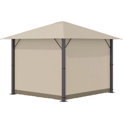 Outsunny Tonnelle Barnum De Jardin 2,97L X 2,97l M Avec 4 Parois Latérales Amovibles - Toit Avec évent - Porte Zippée - Armature Aluminium Et Acier - Beige 6 Outsunny Tonnelle Barnum De Jardin 2,97L X 2,97l M Avec 4 Parois Latérales Amovibles - Toit Avec évent - Porte Zippée - Armature Aluminium Et Acier - Beige – Image 4