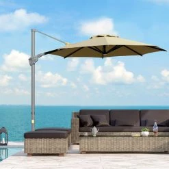Outsunny Parasol Déporté Octogonal Inclinable Pivotant 360° Manivelle Dim. 3L X 3l X 2,5H M Alu. Acier époxy Polyester Kaki -Outsunny Soldes Magasin 53591980 4