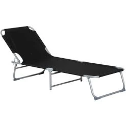 Outsunny Bain De Soleil Transat Pliable Dossier Réglable Multipositions Métal Et Polyester Noir