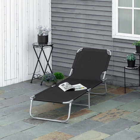 Outsunny Bain De Soleil Transat Pliable Dossier Réglable Multipositions Métal Et Polyester Noir 4 Outsunny Bain De Soleil Transat Pliable Dossier Réglable Multipositions Métal Et Polyester Noir – Image 2