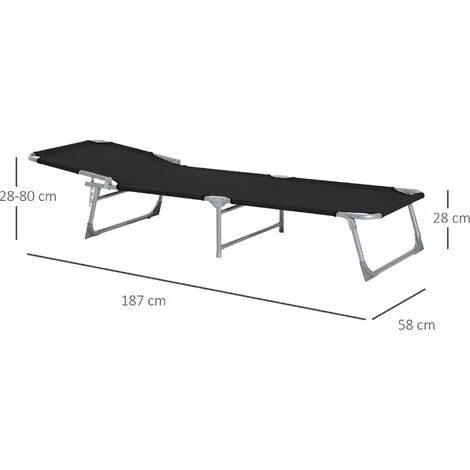 Outsunny Bain De Soleil Transat Pliable Dossier Réglable Multipositions Métal Et Polyester Noir 5 Outsunny Bain De Soleil Transat Pliable Dossier Réglable Multipositions Métal Et Polyester Noir – Image 3
