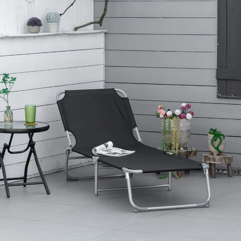 Outsunny Bain De Soleil Transat Pliable Dossier Réglable Multipositions Métal Et Polyester Noir 6 Outsunny Bain De Soleil Transat Pliable Dossier Réglable Multipositions Métal Et Polyester Noir – Image 4