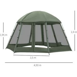 Outsunny Tente De Camping Familiale 6-8 Personnes - Tente Hexagonale - Avec Sac De Transport Et Piquets De Sol - Dim. 493L X 493L X 240H Cm Fibre Verre Polyester - Vert -Outsunny Soldes Magasin 53591988 3