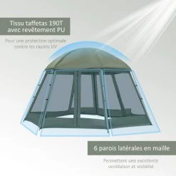 Outsunny Tente De Camping Familiale 6-8 Personnes - Tente Hexagonale - Avec Sac De Transport Et Piquets De Sol - Dim. 493L X 493L X 240H Cm Fibre Verre Polyester - Vert -Outsunny Soldes Magasin 53591988 5