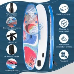 Outsunny Stand Up Paddle Gonflable Surf Planche De Paddle Pour Adulte Dim. 320L X 76l X 15H Cm Nombreux Accessoires Fournis PVC Bleu Rouge -Outsunny Soldes Magasin 53591990 5