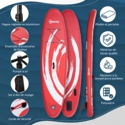 Outsunny Stand Up Paddle Gonflable Surf Planche De Paddle Pour Adulte Dim. 300L X 76l X 15H Cm Nombreux Accessoires Fournis PVC Blanc Rouge - Rouge 11 Outsunny Stand Up Paddle Gonflable Surf Planche De Paddle Pour Adulte Dim. 300L X 76l X 15H Cm Nombreux Accessoires Fournis PVC Blanc Rouge - Rouge -Outsunny Soldes Magasin 53591991 5