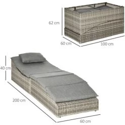 Outsunny Bain De Soleil Transat Pliable Grand Confort Matelas Inclus Inclinaison Réglable Multi-positions Résine Tressée PE Polyester Gris Chiné - Gris -Outsunny Soldes Magasin 53817013 3