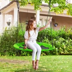 Outsunny Balançoire Nid D'oiseau Ronde Balançoire Panier Ø 1 X 1,8H M - Tente Amovible Incluse - 4 Anneaux Inclus Métal époxy Oxford Haute Densité Bleu Vert -Outsunny Soldes Magasin 53829894 4