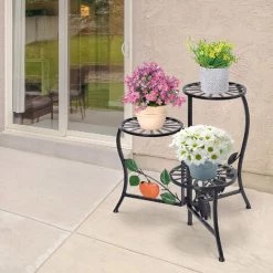 Outsunny Support Porte-plantes En Métal à 3 Niveaux élégant Pliable Intérieur/extérieur Dim. 64L X 45l X 56H Cm Noir -Outsunny Soldes Magasin 53829926 2