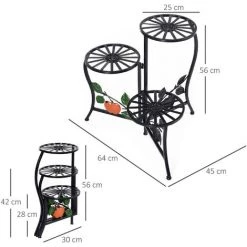 Outsunny Support Porte-plantes En Métal à 3 Niveaux élégant Pliable Intérieur/extérieur Dim. 64L X 45l X 56H Cm Noir -Outsunny Soldes Magasin 53829926 3