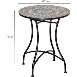Outsunny Table Ronde Style Fer Forgé Bistro Plateau Mosaïque Métal époxy Anticorrosion Noir Céramique -Outsunny Soldes Magasin 53829928 3