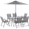 Outsunny Ensemble Salon De Jardin 6 Places 8 Pièces - Parasol, Table, 6 Chaises Pliantes - Métal époxy Textilène Polyester Gris -Outsunny Soldes Magasin 53829929 1