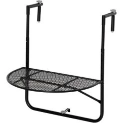 Outsunny Table Suspendue Pour Balcon Pliable Dim. Plateau 60L X 40l Cm Hauteur Réglable 57-72H Cm Métal époxy Noir - Noir