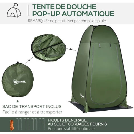 Outsunny Tente De Douche Pliable Pop-up Automatique Instantanée Cabinet De Changement Camping Polyester Vert 6 Outsunny Tente De Douche Pliable Pop-up Automatique Instantanée Cabinet De Changement Camping Polyester Vert – Image 4