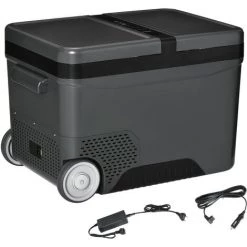 Outsunny Glacière-congélateur Portable à Compression 2 Compartiments -22°C - 10°C 35L Prise Alume-cigare + Adaptateur Inclus Gris Noir
