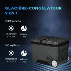Outsunny Glacière-congélateur Portable à Compression 2 Compartiments -22°C - 10°C 35L Prise Alume-cigare + Adaptateur Inclus Gris Noir -Outsunny Soldes Magasin 53829949 5