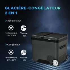 Outsunny Glacière-congélateur Portable à Compression 2 Compartiments -22°C - 10°C 45L Prise Alume-cigare + Adaptateur Inclus Gris Noir -Outsunny Soldes Magasin 53829950 5