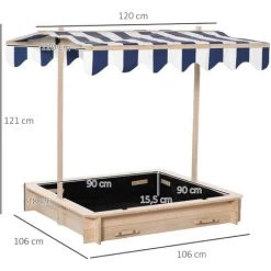 Outsunny Bac à Sable Carré En Bois Pour Enfant Dim. 106L X 106l Cm Avec Bancs Et Couvercle - Auvent Réglable -Outsunny Soldes Magasin 54127672 3