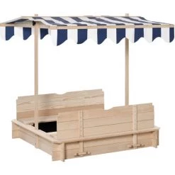 Outsunny Bac à Sable Carré En Bois Pour Enfant Dim. 106L X 106l Cm Avec Bancs Et Couvercle - Auvent Réglable -Outsunny Soldes Magasin 54127672 4