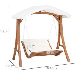 Outsunny Balancelle De Jardin 2 Places Design Colonial Matelas Pare-soleil Inclus Bois De Pin Lasuré Polyester PU Crème -Outsunny Soldes Magasin 54127863 3