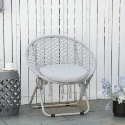 Outsunny Loveuse Fauteuil Rond De Jardin Fauteuil Lune Papasan Pliable Grand Confort Macramé Coton Polyester Gris - Gris -Outsunny Soldes Magasin 54127918 2