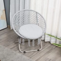 Outsunny Loveuse Fauteuil Rond De Jardin Fauteuil Lune Papasan Pliable Grand Confort Macramé Coton Polyester Gris - Gris -Outsunny Soldes Magasin 54127918 4