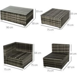 Outsunny Ensemble Salon De Jardin 4 Places 5 Pièces Coussins Zippés Déhoussables Polyester Résine Tressée Gris - Gris -Outsunny Soldes Magasin 54127961 3