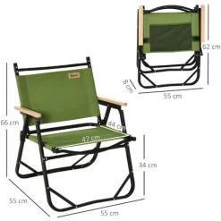 Outsunny Lot De 2 Chaises De Plage Camping Pliantes - Structure En Aluminium Avec Sac De Transport - Dim. 55L X 55l X 66H Cm Vert -Outsunny Soldes Magasin 54127991 3