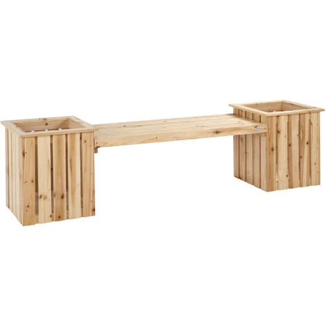 Outsunny Banc De Jardin Jardinière Double 2 En 1 - Inserts D'irrigation Intégrés - Bois Sapin Naturel 3 Outsunny Banc De Jardin Jardinière Double 2 En 1 - Inserts D'irrigation Intégrés - Bois Sapin Naturel