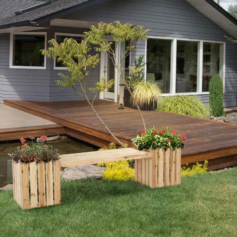 Outsunny Banc De Jardin Jardinière Double 2 En 1 - Inserts D'irrigation Intégrés - Bois Sapin Naturel 4 Outsunny Banc De Jardin Jardinière Double 2 En 1 - Inserts D'irrigation Intégrés - Bois Sapin Naturel – Image 2