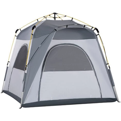 Outsunny Tente De Camping Familiale 4 Personnes Montage Instantanée Pop-up 4 Fenêtres Pare-soleil Dim. 2,4L X 2,4l X 1,95H M Fibre Verre Polyester Gris - Gris 3 Outsunny Tente De Camping Familiale 4 Personnes Montage Instantanée Pop-up 4 Fenêtres Pare-soleil Dim. 2,4L X 2,4l X 1,95H M Fibre Verre Polyester Gris - Gris