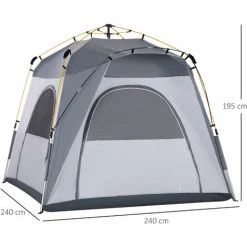 Outsunny Tente De Camping Familiale 4 Personnes Montage Instantanée Pop-up 4 Fenêtres Pare-soleil Dim. 2,4L X 2,4l X 1,95H M Fibre Verre Polyester Gris - Gris 9 Outsunny Tente De Camping Familiale 4 Personnes Montage Instantanée Pop-up 4 Fenêtres Pare-soleil Dim. 2,4L X 2,4l X 1,95H M Fibre Verre Polyester Gris - Gris -Outsunny Soldes Magasin 54308943 3
